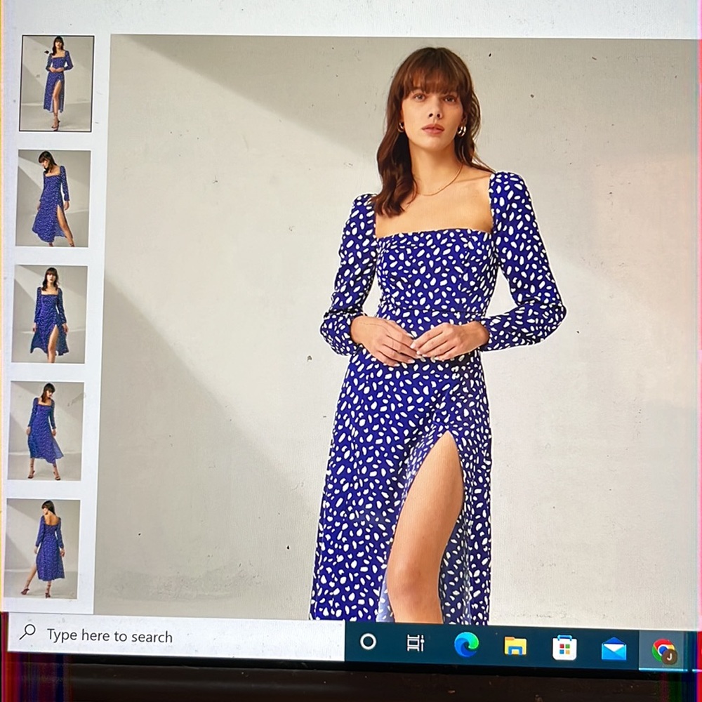 Square neck long sleeve patterned slit dress, small, Commense